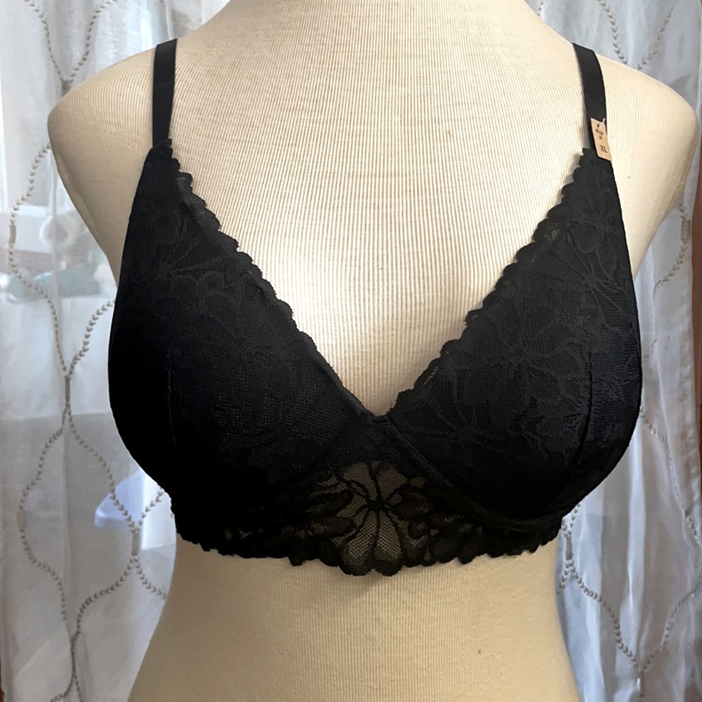 VS PINK XL Black Lace Pushup Bralette Wireless NWT